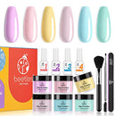 Beetles Pastel Dip Powder Nail Kit Starter - Spring Summer 6 Colors Nail Dipping Powder Set for DIY Salon Nail Art Manicure with Base Top Coat Activator Brush Saver Gifts for Women, 0.6 fl.Oz/Each beetles Gel Polish