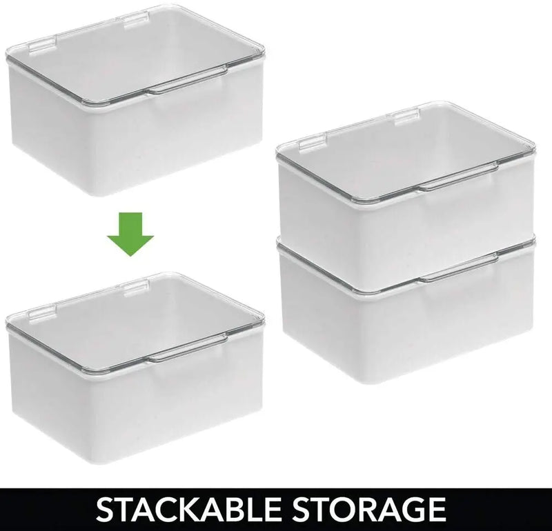 mDesign Plastic Stackable Bathroom Vanity Countertop Storage Cosmetic Organizer Box with Hinged Lid for Makeup, Beauty, Hair, Nail Supplies - 2 Pack - Light Gray/Clear mDesign Store
