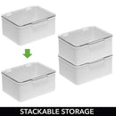 mDesign Plastic Stackable Square Storage Bin, Drawer Organizer w/Secure Lid, Container Box for Organizing Hair Brushes, Combs, Sprays, Nail Supplies, Makeup, Cosmetics, Blender, 2 Pack, Lt Gray/Clear mDesign