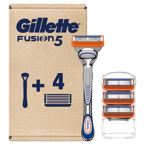 Gillette Fusion5 Razors for Men, 1 Gillette Razor, 4 Razor Blade Refills, Lubrastrip for a More Comfortable Shave Gillette