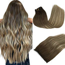 GOO GOO 120g Hair Extensions Clip in Human Hair Walnut Brown to Ash Brown and Bleach Blonde Remy Human Hair Extensions Clip in Natural Hair Straight 7pcs 22 Inch GOO GOO