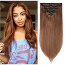 S-noilite Clip in Human Hair Extensions 100% Real Remy Thick True Double Weft Full Head 8 Pieces 18 Clips Straight Silky (24 Inch - 170g,Light Brown (