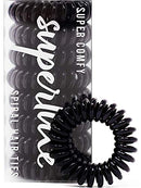 SUPERLUXE 8pk Black Spiral Hair Ties - Painlessly keep your hair up with no crease, damage, or tangles transparent ponytail holder hair bands - small coil elastic hair accessory for all hair types SUPERLUXE