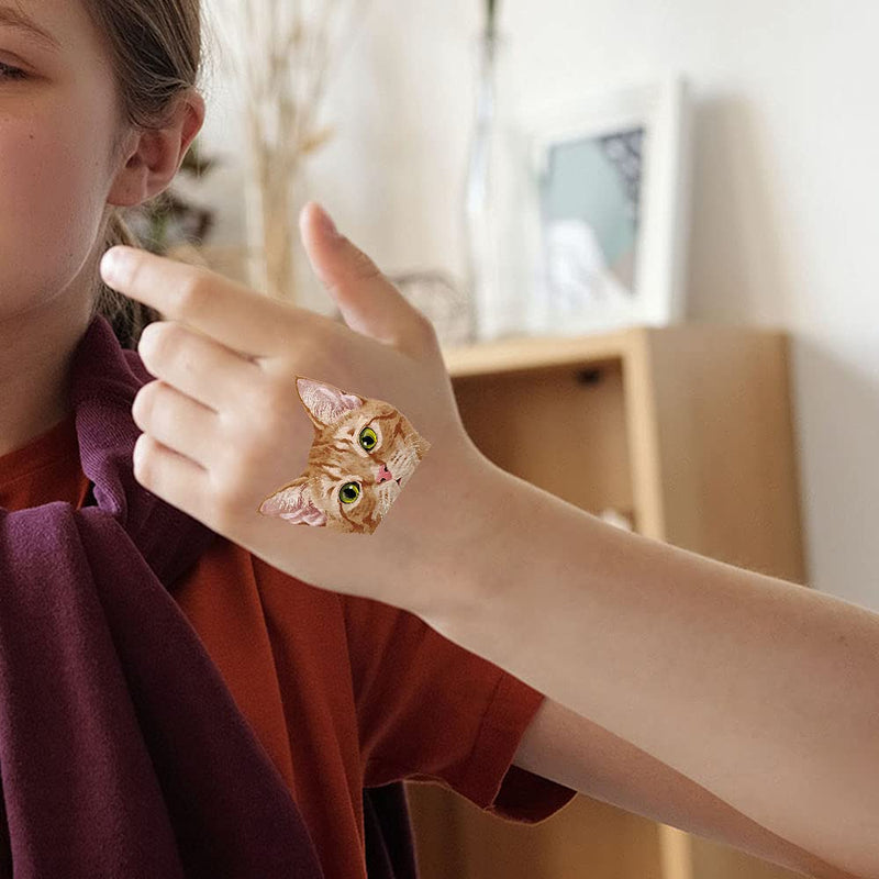 WIRESTER Temporary Tattoo Stickers for Girls Boys Kids Adults, Fake Tattoos on Face Hand Neck Wrist Party Favor Body Art, Tattoo Sheet 6 x 7.87 inch - Cat Designs (Tuxedo, Tabby Kitten, Ragdoll Cat) WIRESTER