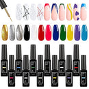 Coosa 12 Colors Painted Gel Nail Polish Set with Brush Nail Art Wire Drawing Gel for Line Pulling Gel Line Nail Polish Drawing Nail Art Salon COOSA