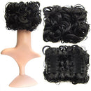 SWACC Short Messy Curly Dish Hair Bun Extension Easy Stretch hair Combs Clip in Ponytail Extension Scrunchie Chignon Tray Ponytail Hairpieces (Off Black-1B