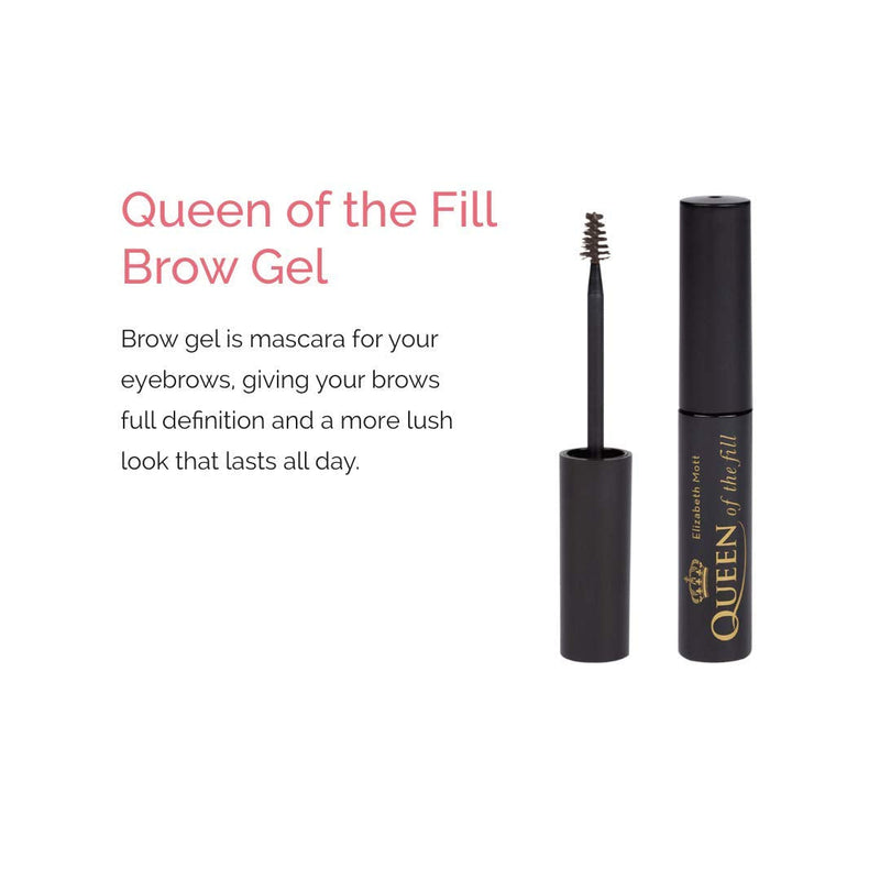 Elizabeth Mott Eyebrow Gel Makeup - Queen of the Fill Brow Tint and Filler - Brush to Fill in Eyebrows and Cover Gray Hairs - Cruelty Free - Dark Medium Brown , 4g Elizabeth Mott