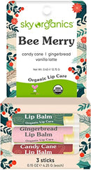 USDA Organic Lip Balm Trio by Sky Organics (3 Sticks) Winter Flavors Gift Pack Cruelty-Free Candy Cane, Gingerbread, Vanilla Latté Lip Balm Gift Set for Dry Lips Limited Edition Made In USA Sky Organics