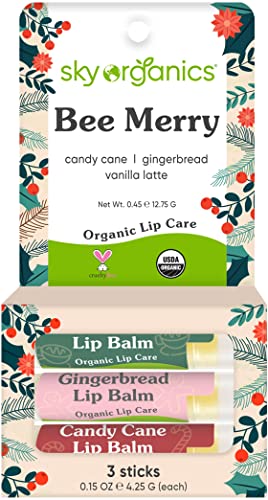 USDA Organic Lip Balm Trio by Sky Organics (3 Sticks) Winter Flavors Gift Pack Cruelty-Free Candy Cane, Gingerbread, Vanilla Latté Lip Balm Gift Set for Dry Lips Limited Edition Made In USA Sky Organics