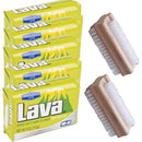 Lava Heavy-Duty Hand Cleaner Pumice soap with Moisturizers (Professional Line), 5-bars [4 OZ each] with 2 Sparklen Wooden Nail Brushes Lava