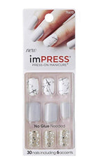 Kiss imPress Press-On Manicure White and Gray Nails 76610 Yeah Boy Impress