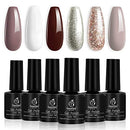 Beetles Holiday Gel Nail Polish Set - 6 Colors Burgundy Red Brown Champagne Gold Gel Polish Kit Snow White Nude Grey Valentine's Thanksgiving Gel Polish Gel Nail Manicure Kit DIY New Year Gift beetles Gel Polish