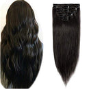 Hairro Clip in Hair Extensions 100% Human Hair Thin Natural Black 24 Inch Long Straight Human Hair Clip on Hairpieces 80g Machine Weft 8pcs 18 Clips for Women