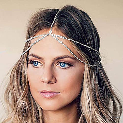 Yean Head Chain Bohemian Hair Jewelry Headpiece Forehead Band Festival Hair Headband Accessories for Women and Girls (Silver) Yean
