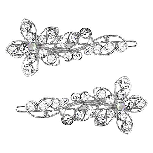 LUX ACCESSORIES Set of 2 Floral Filligree Clear Crystal Rhinestones Wedding Bridal Fashion Hair Pins LUX ACCESSORIES