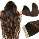 DOORES 20pcs 50g Human Hair Extensions Tape in Remy Balayage Dark Brown to Chestnut Brown Natural Hair Extensions Tape in Hair Extensions Seamless Straight Real Hair Extensions 14 Inch DOORES