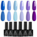 Beetles Blue Purple Gel Nail Polish Set - 6 Pcs Aquamarine Mermaid Gel Polish Set, Soak Off UV LED Nail Lamp Cured Base and Top Coat Needed Starter Varnish Salon Design Gift Set beetles Gel Polish