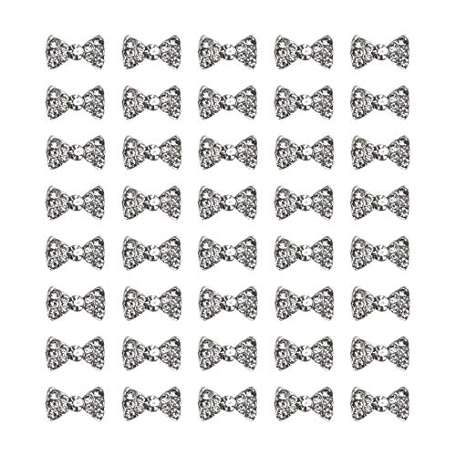 AUEAR, Charming 3D Nail Art Charms Bow Tie Rhinestones Crystal Pendant Decals DIY Decoration for Women Girls Nail Art Beauty Design Jewelry Craft (Silver, 40 Pack) AUEAR