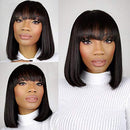 Short Bob Wigs Straight Brazilian Virgin Human Hair None Lace Front Wigs With Bangs 130% Density Glueless Machine Made Wigs For Black Women 12 Inch Beafay Hair