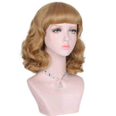 DIFEI Rockabilly Vintage Wig Audrey Hepbum Short Bang Wig Long Finger Wavy Wigs for Women (Dark Golden) DIFEI
