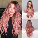 Esmee Synthetic Wigs Ombre Pink Long Wavy Women Heat Resistant Fiber Middle Part Cosplay Wigs 24inch Esmee