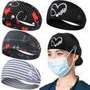 Headbands with Button for Mask, Wide Nurses Headbands Non Slip Elastic Ear Protection for Women Men Doctors Sweatband Head Wrap ABAMERICA