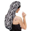 Sent Hair Extra Long Satin Bonnet for Women Silky Sleep Cap Double Layer Long Hair Bonnet for Braids,Curly,Long Hair- Soft Elastic Band,Black & White Pattern sent hair