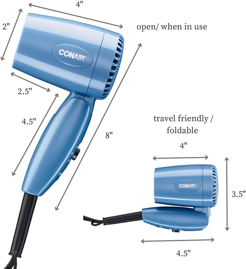 Conair Travel Hair Dryer with Dual Voltage, 1600W Compact Hair Dryer with Folding Handle, Travel Blow Dryer Infinity Warehouse