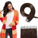 Rooted Tape In Hair Extensions Real Human Hair Invisible Seamless Skin Weft Double Side Remy Tape Extensions Human Hair Balayage Natural Long Straight (12'',30g/20pcs,