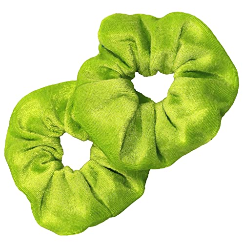 Kenz Laurenz Scrunchies for Hair - 2 Velvet Hair Ties for Women Girls Hair Elastics Ponytail Holder Scrunchy Girl Accessories Elastic Hair Bands Scrunchie Pack (Neon Green) Kenz Laurenz