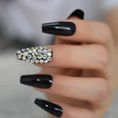 CoolNail Glossy Pure Black Coffin Stiletto False Nail Tips 3D AB Diamond Acrylic Ballerina UV Press On Fake Nails 1 Sheet Sticker Tape Coolnail