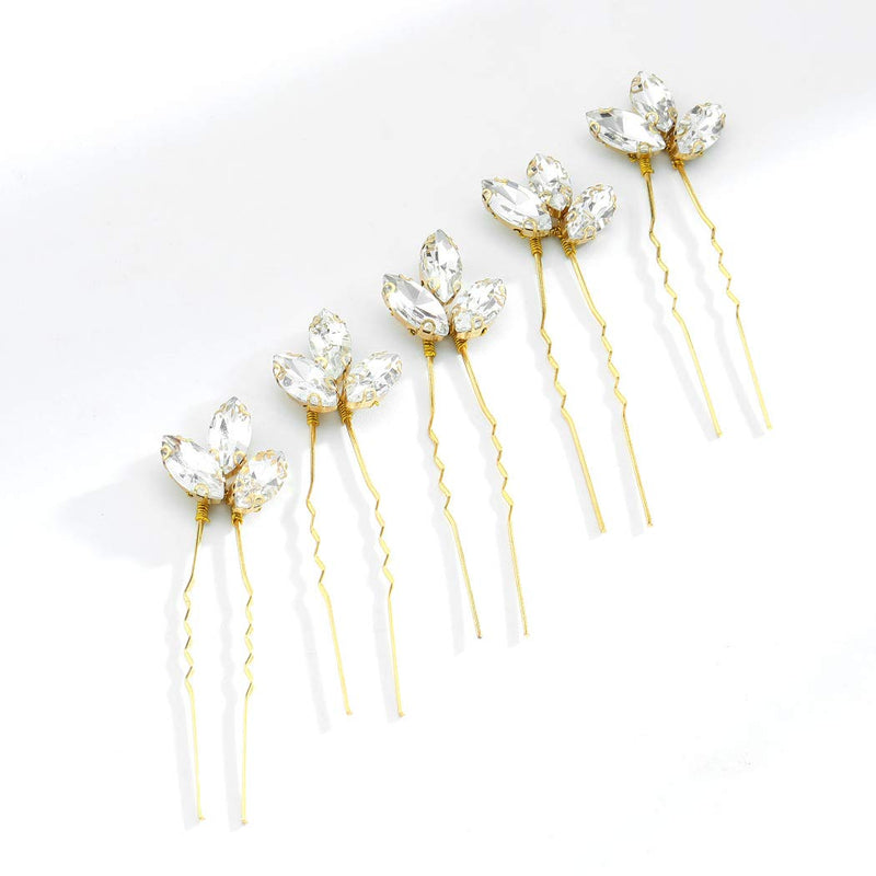Asooll Bride Wedding Hair Pin Flower Bridal Head Clip Rhinestone Crystal Headpiece for Women and Girls(5pcs)(Gold) Asooll