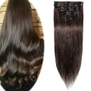 Hairro Clip in Hair Extensions 100% Human Hair 18 Inch Thin Long Straight Human Hair Clip on Hairpieces Dark Brown 70g Machine Weft 8pcs 18 Clips for Women