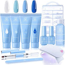 Makartt Blue Poly Nail Gel Kit with Nail Lamp Bundle-Blue Nail Enhancement Kit with 6W Mini UV/LED Lamp Poly Extension Set for Beginners Makartt