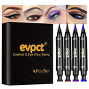 4 Color Winged Eyeliner Stamps Set,evpct Wing Waterproof Eyeliner Stamp Tool Wingliner,Blue Purple Black Brown Matte Liquid Eyeliner Colorful Set Colored Cat Eye Stamp Eyeliner Liners Pencil Pen Kit evpct