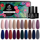Beetles 20 Pcs Gel Nail Polish Kit - Manhattan Collection Soak Off Nail Gel Polish Set Nude Glitter Burgundy Red Purple Champagne Gold Starter Kit with Glossy & Matte Top Base Coat Christmas Gifts Set beetles Gel Polish