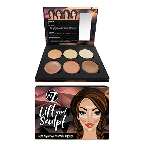 W7 Lift & Sculpt Cream Contour Kit - Concealing, Highlighting & Contouring Makeup Palette - Step-by-Step Instructions Included W7
