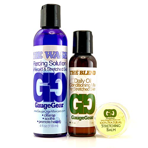 Gauge Gear Premium Stretched Ear Care Kit | Piercing Aftercare and Stretched Skin Care | Stretching Balm, Daily Oil Gauge Gear