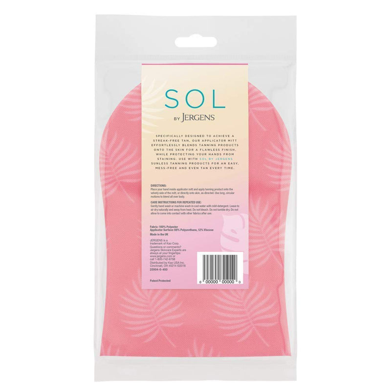 SOL by Jergens Self Tanner Applicator Mitt, Flawless, Streak-free Tanning Blender Glove, Sunless Tanning, Reusable Tanning Mitt Protects Hands Jergens