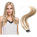 Tape in Human Hair Extensions Highlight Highlighted Double Side Tape Seamless Skin Weft Natural Hair Extensions Long Straight Silky (12" 30g,