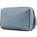 Large Vegan Leather Makeup Bag Zipper Pouch Travel Cosmetic Organizer for Women and Girls (Large, Greyish Blue) Narwey