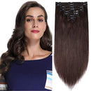 S-noilite Clip in Remy Human Hair Extensions 100% Real Remy Human Hair Double Weft Full Head 8 Pieces 18 clips Straight (20 Inch - 150g,Dark Brown (