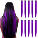 TOFAFA 22 inch Colored Hair Extensions Straight Hairpiece, Multi-colors Party Highlights Clip in Synthetic Hair Extensions for Kids Girls(10pcs Purple) TOFAFA