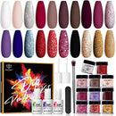 Modelones 20 Colors Dip Powder Nail Kit Starter, Winter Glitter Collection Acrylic Dipping Powder System Essential Liquid Set with Base & Top Coat for French Nails Art Manicure DIY Salon Gift modelones