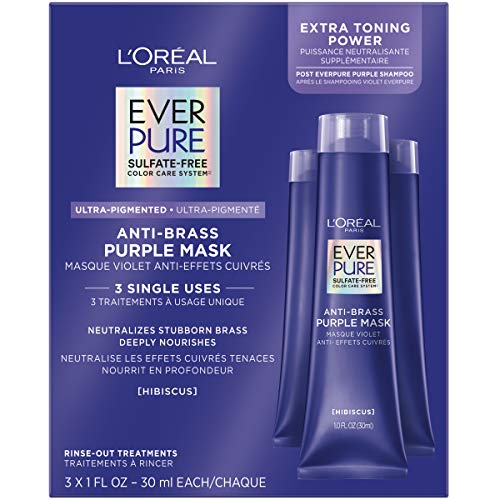 L'Oreal Paris EverPure Ultra Pigmented Anti Brass Purple Rinse-Out Mask for Bleached, Blonde or Highlighted Hair, 3 Ounce L'Oreal Paris