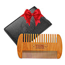 Wooden Beard Comb & Case, Dual Action Fine & Coarse Teeth, Perfect for use with Balms and Oils, Top Pocket Comb for Beards & Mustaches by Viking Revolution Viking Revolution