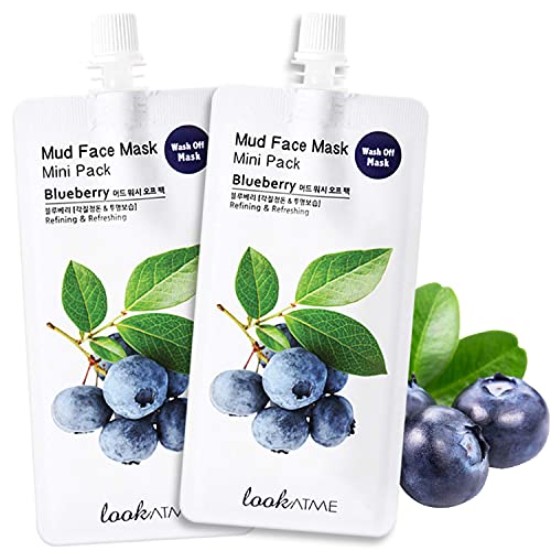 Look At Me Mud Mask Minis (2-Pack) Blueberry, Korean Beauty Face Mask with Kaolin and Bentonite Clay, Korean Skin Care - Pore Minimizer Brightening Mask, Hydrating Facial Mask (Up to 4 Uses Per Pack) LOOKATME