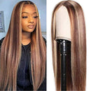 UNice Hair Silk Base Fake Scalp Ombre Highlight Middle Part Wigs for Black Women, Brazilian Straight Human Hair T-Part Lace Closure Wig Pre Plucked with Baby Hair 150% Density 18inch UNICE Store