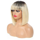 SEMMELY 1B 613 Blonde Short Bob 10 inch Short Bob Human Hair Wigs with Bangs Human Hair Straight Bob Wigs 150% Density Glueless Machine Made Wigs Human Hair Wigs for Women SEMMELY
