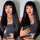 Brazilian Virgin Straight Human Hair Wigs Wigs with Bangs Straight Human Hair Wigs None Lace Front Wigs 130% Density Glueless Machine Made Bob Wigs for Black Women Natural Color 18 Inch Beafay Hair